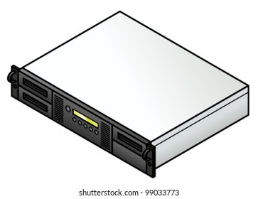 A rack mountable tape backup assembly with three drives.