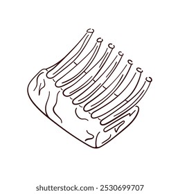 Rack de costelas em estilo de arte em linha. Adequado para design culinário, açougue, cardápio de restaurante, embalagem de alimentos ou materiais promocionais para churrasco. Isolado sobre um fundo branco,