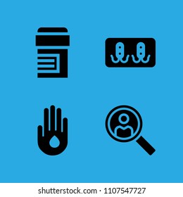 rack, search, drop of water on hand and pills icons vector in sample icon set for web and graphic design