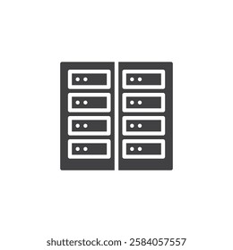 Rack of servers vector icon. filled flat sign for mobile concept and web design. Server Hosting glyph icon. Web hosting symbol, logo illustration. Vector graphics