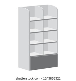 Rack shelves for supermarket floor showcases on a white background. Advertisement POS POI. Slender white. Layout template. Vector illustration. Isolated