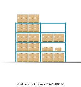 Rack for storing boxes with goods. Warehouse storage. Storage equipment.