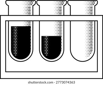 A rack of test tubes with chemicals retro vintage halftone style science chemistry experiment icon