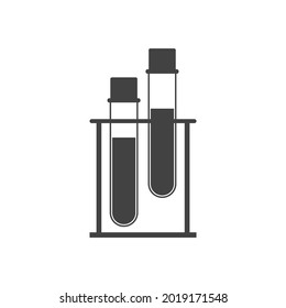 Rack with test tubes and liquid inside. Vector illustration and drawing on blank background.