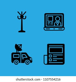 rack, van, news paper and laptop icons vector in sample icon set for web and graphic design