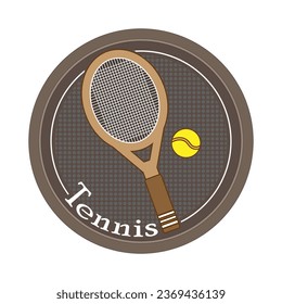 Racket and ball in a circle with the inscription Tennis. Emblem, icon. Vector illustration