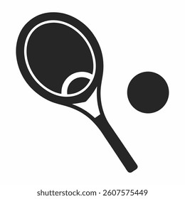 Racket and ball icon vector on white background.