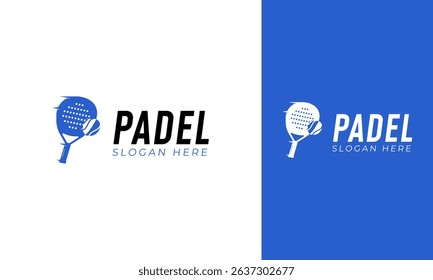 Racket and ball paddle tennis logo. Sport symbol with speed or movement concept for club and team. Padel vector illustration