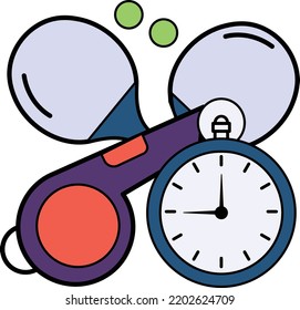 racket, ball and stowatch Vector Icon Design, Sporting equipment Symbol, Physical Fitness and Wellness Sign, Leisure Activity stock illustration, Table Tennis Sport Concept