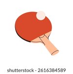 Racket and ball for table tennis. Ping pong paddle, sports accessory, equipment for indoor game. Pingpong racquet, athletic objects. Flat vector illustration isolated on white background