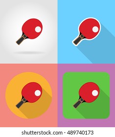 racket and ball for table tennis ping pong flat icons vector illustration isolated on background