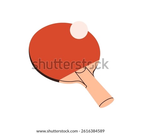 Racket and ball for table tennis. Ping pong paddle, sports accessory, equipment for indoor game. Pingpong racquet, athletic objects. Flat vector illustration isolated on white background