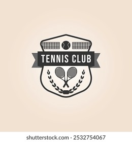 racket and ball for tennis club badge logo vector illustration design 