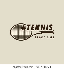 raqueta y bola del logotipo de tenis vintage ilustración de vectores diseño gráfico de icono. signo o símbolo deportivo para el concepto de club o torneo