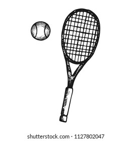 racket and ball for tennis vector sketch isolated.