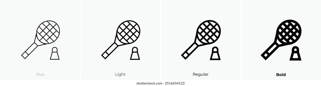 racket icon. Thin, Light Regular And Bold style design isolated on white background