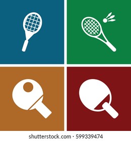 racket icons set. Set of 4 racket filled icons such as tennis rocket, table tennis, badminton