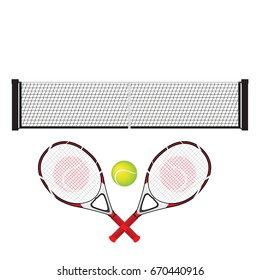  Racket, Net And Tennis Ball. Tennis Vector On White Background