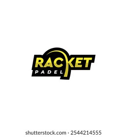 Logótipo do "Racket Padel" com a letra "K" em forma de raquete, a negrito, amarelo e preto