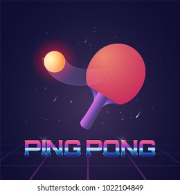 Racket for ping pong with ball in futuristic style vector illustration. Poster template for championship of table tennis 