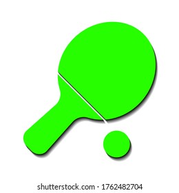 Racket and ping pong ball green on a white background and black shadow, sign for design, vector illustration