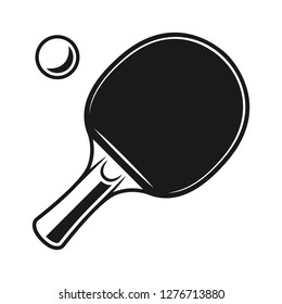 Racket for ping pong and ball vector monochrome objects or design elements isolated on white background