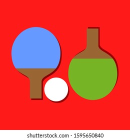 Racket and ping-pong ball with a red background. Table tennis. Vector illustration.