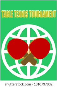 Racket for playing table tennis vector image. Racket and ball for table tennis. Sport equipment. Sports tournament. Player athlete. Poster. Booklet. Template for text. Background image. Vector.
