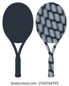 Racket shape, abstract pattern, creative design, dark blue graphic.