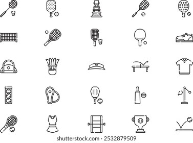 Racket sports icons collection is a vector illustration with editable stroke.