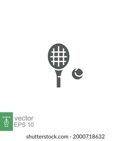 Racket and tennis ball, sport icon. Play Tennis game with racquet. Pictogram solid or glyph style logo symbol for mobile app and website. vector illustration. Design on white background. EPS 10