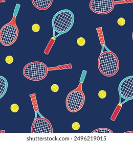 Racket Tennis Ball Vector Seamless Pattern illustration Design