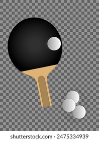 Racket tennis for ping pong and balls. Black rackets and balls. Balls white. Vector Illustration EPS10.