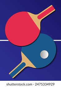 Racket tennis for ping pong, table and balls. Red and blue rackets. Balls white. Vector Illustration EPS10.