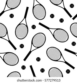 Racket for tennis, seamless, background, black, white, vector illustration
