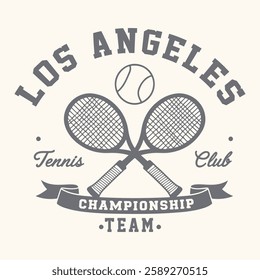 Racket tournament. Tennis college league. Vintage artwork for sportswear. Sport logo. College font . Tennis club vector t-shirt design. New York tennis league graphic print design. varsity typography 