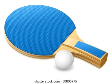 racket and white ball for playing table tennis game - vector illustration