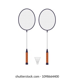 Rackets of badminton, isolated on white background. Sport game. Vector illustration.