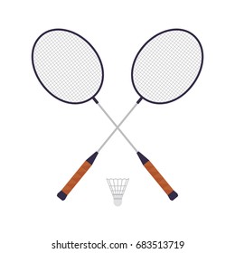 Rackets of badminton, isolated on white background. Sport game. Vector illustration.