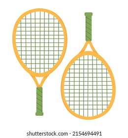 Rackets for playing badminton. Flat doodle clipart. All objects are repainted.