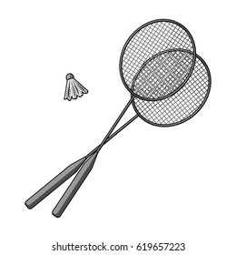 Rackets and a shuttlecock for badminton.Summer rest single icon in monochrome style vector symbol stock illustration.