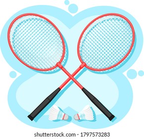Rackets and shuttlecocks for badminton. Sports equipment
