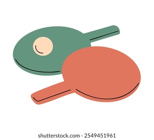 Rackets and table tennis ball. Sports equipment. Pin pong game. Physical activity and sports. Flat vector illustration isolated on white