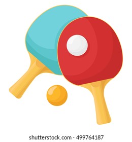 Rackets for table tennis isolated on a white background. Ball for the game of ping-pong. Vector illustration.