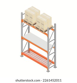 Racking Pallets. with steel grating, For plywood ,boxes and containers, in industry, Logistic process. warehouse, Industrial view. Vector illustration