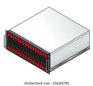 Rack-mount server component: a 4u blade server enclosure with 16 blades installed.