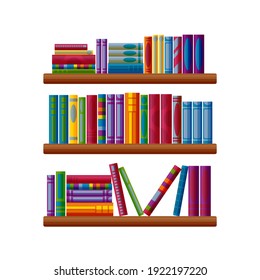 Racks with books. Set with colorful books in cartoon style. Vector illustration isolated on white background