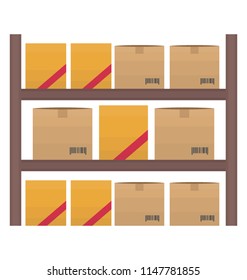 
Racks with carton packages, infographing inventory unit icon
