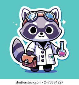 Racoon Alchemist Cartoon Vector Cute Mascot