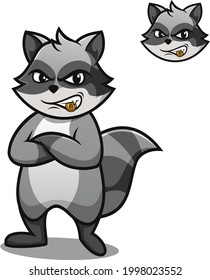 Racoon Bite Bitcoin Cartoon Vector Illustration